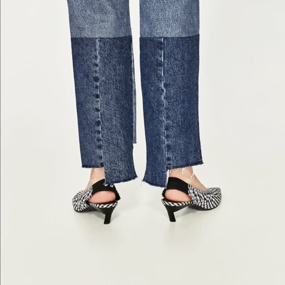 Zara Two Tone Raw Hem Straight Cut Jeans - Picture 5 of 16